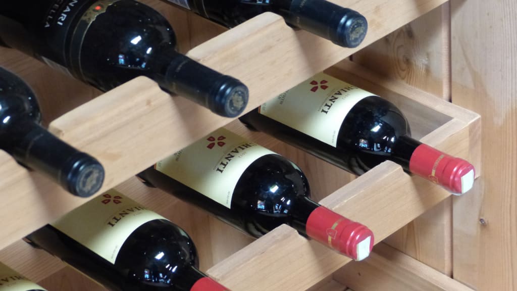 wooden shelves on a wine fridge