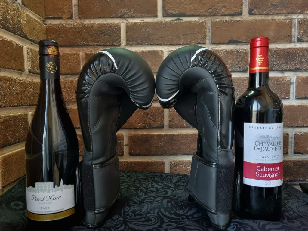 boxing gloves and wine