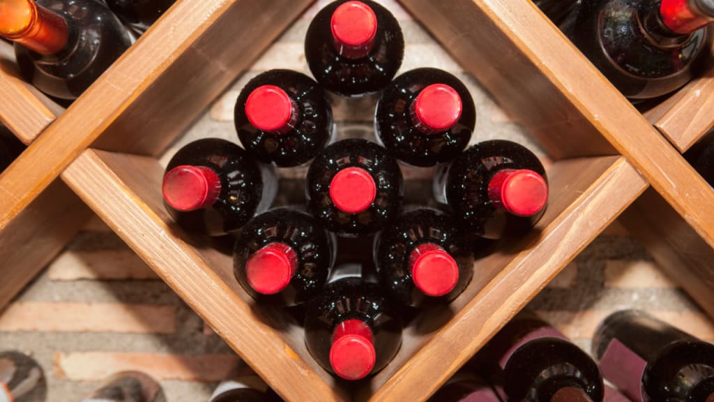 9 bottles in a diamond on wine rack