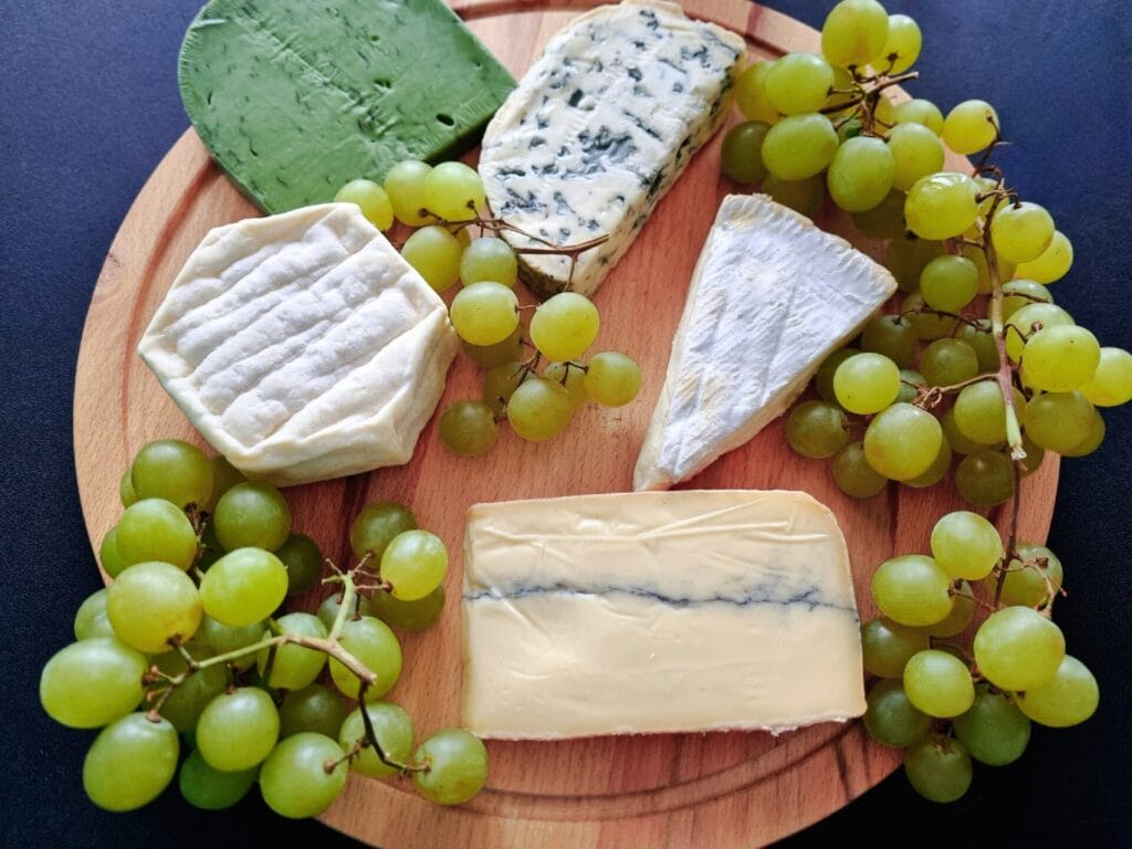 grapes on a wooden board