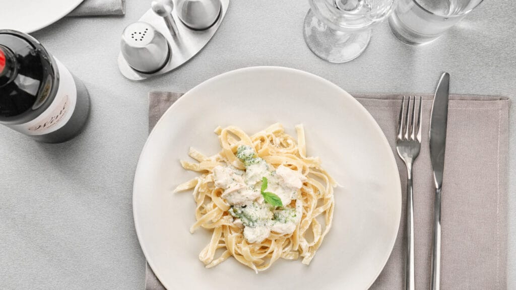 italian wine with chicken alfredo