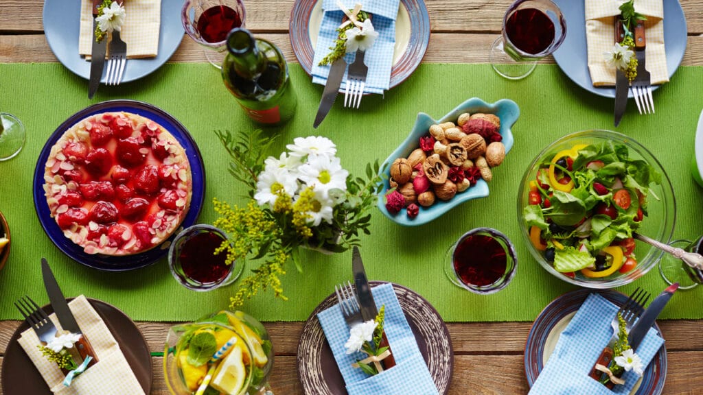 red wine glasses and sweet food